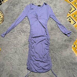 Blue Long Sleeve V Neck Midi Dress